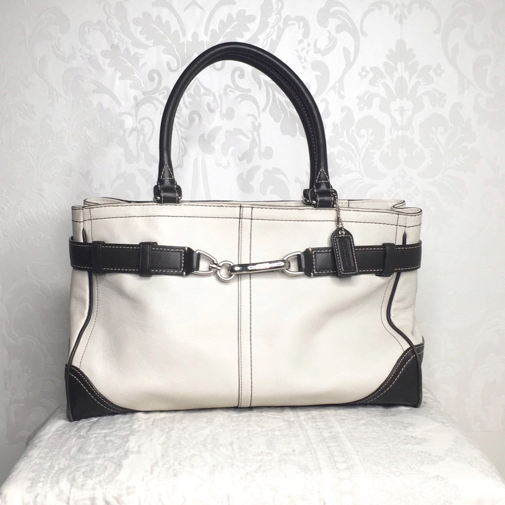 Coach Off-White and Brown Leather Bag
